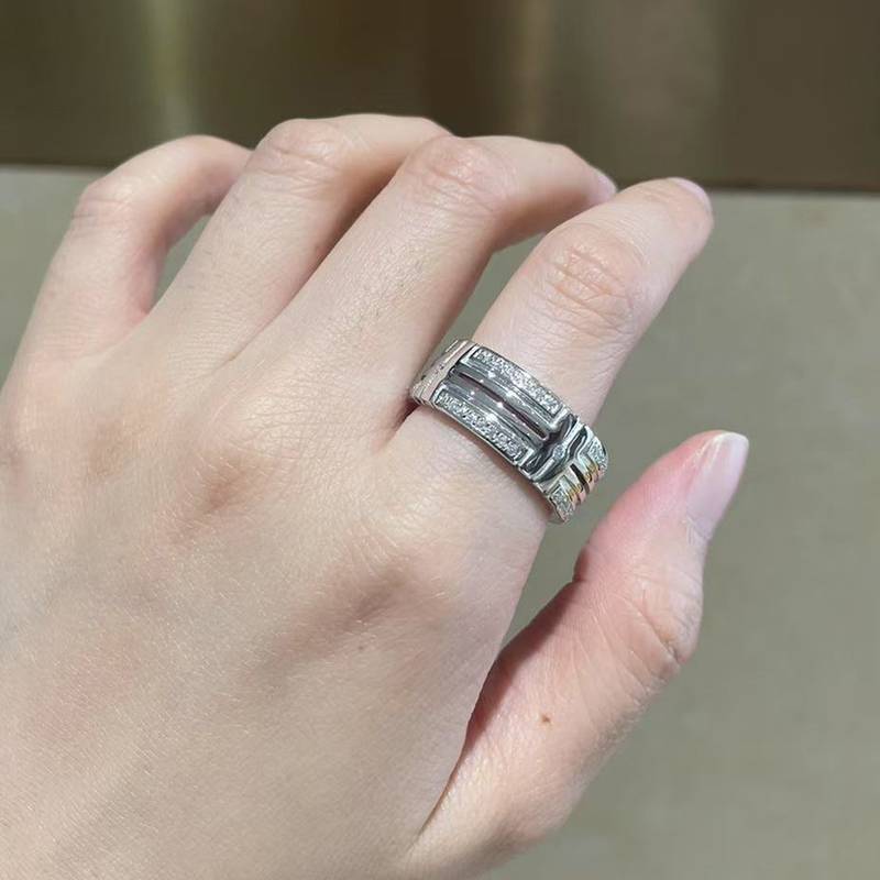 男士Fashion风排戒S925银镀白金Men's Ring定制选款副石Moissanite0.6ct